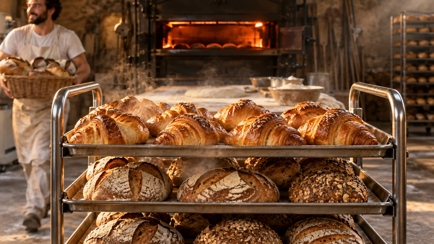 Une grille de pains et de croissants
