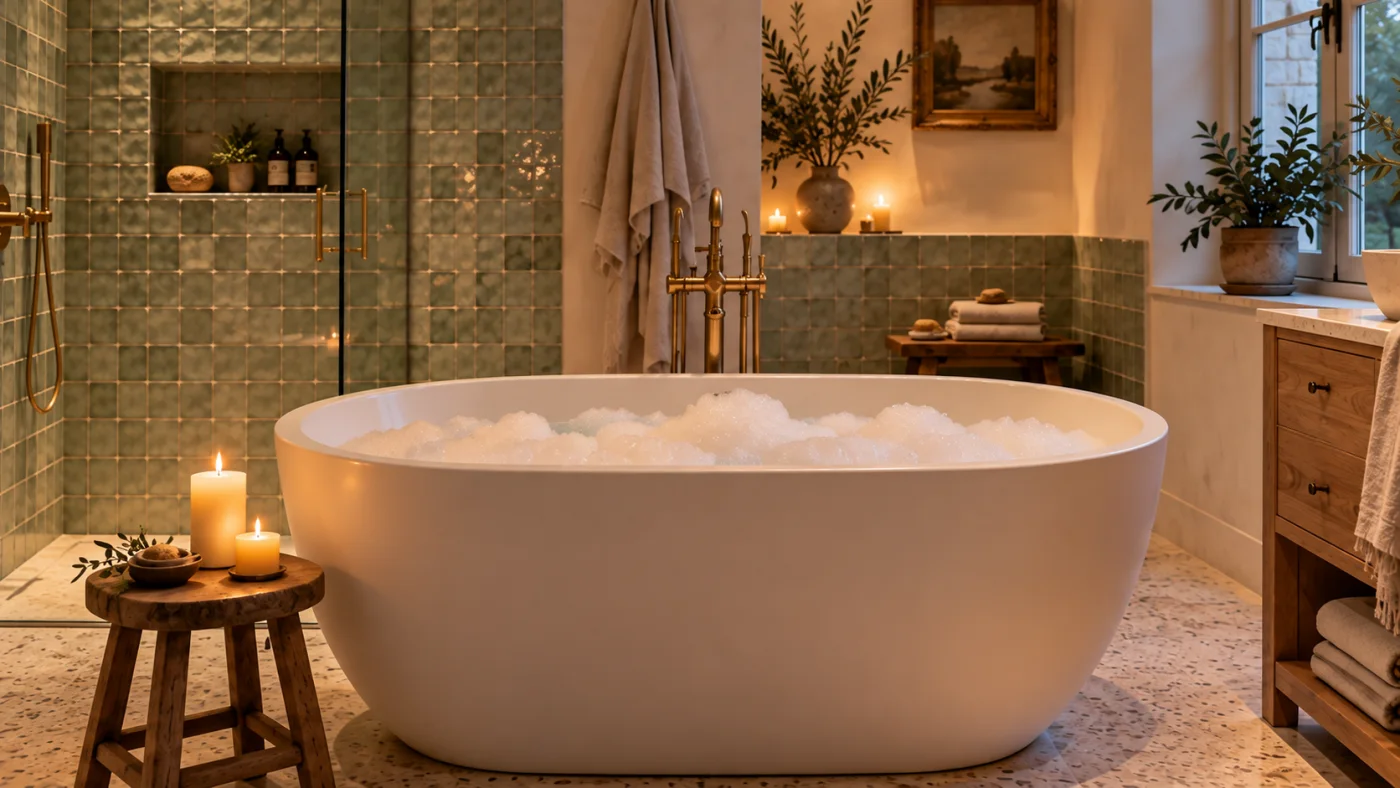 Une baignoire îlot avec des bougies