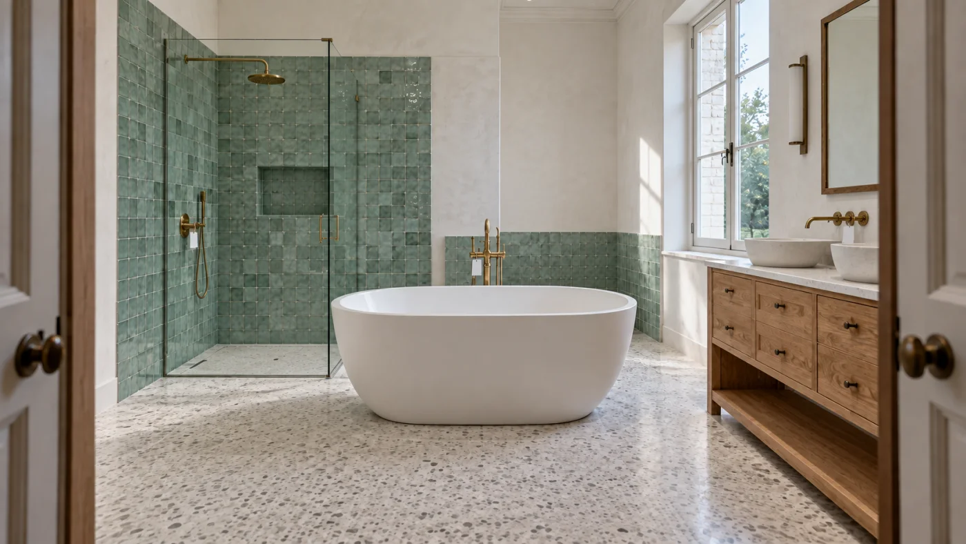 Une salle de bain terminée et lumineuse
