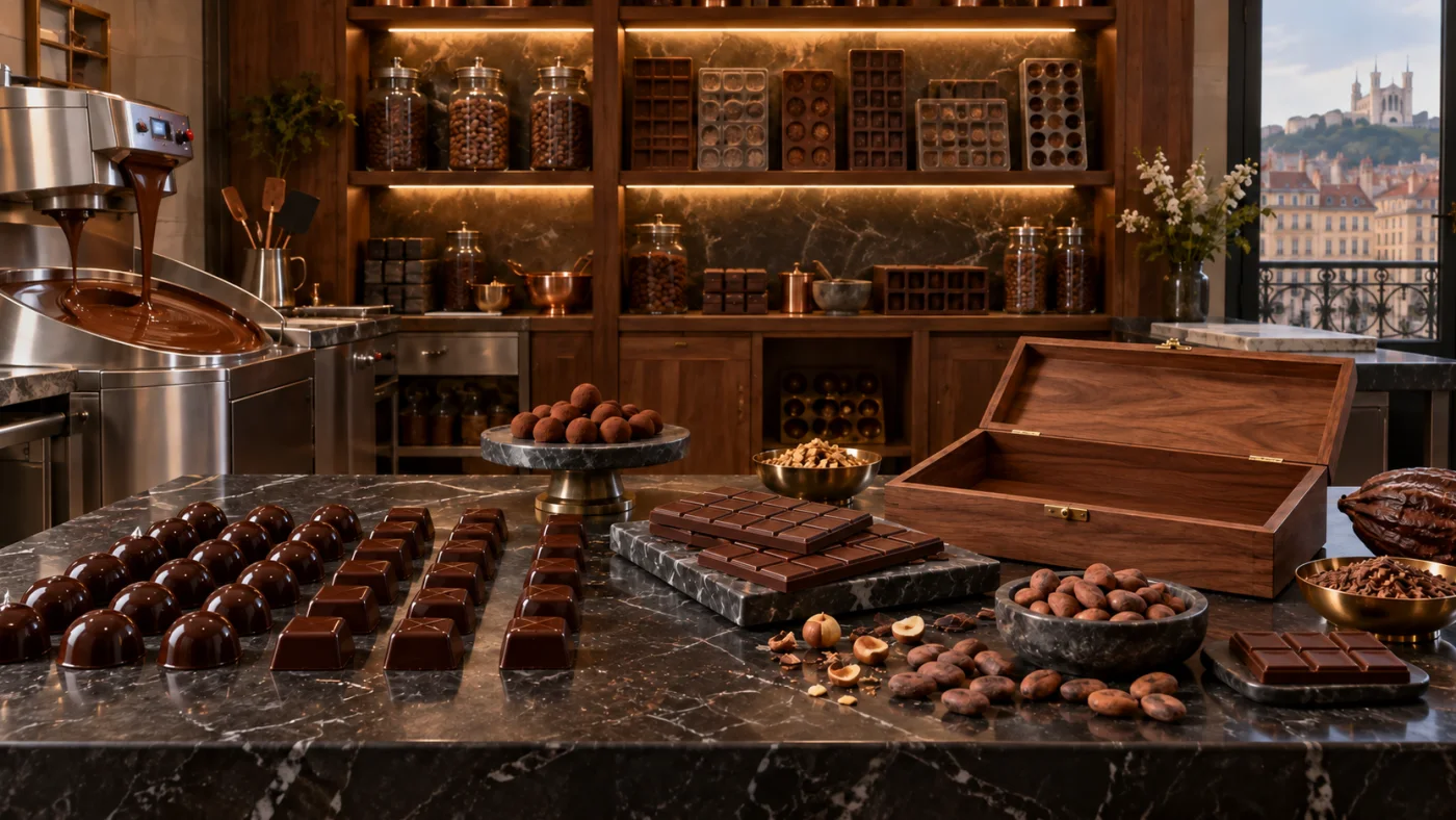 Des bonbons de chocolat alignés