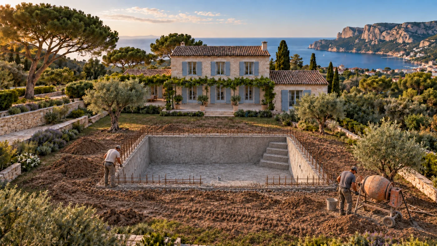 Une coque de piscine en béton